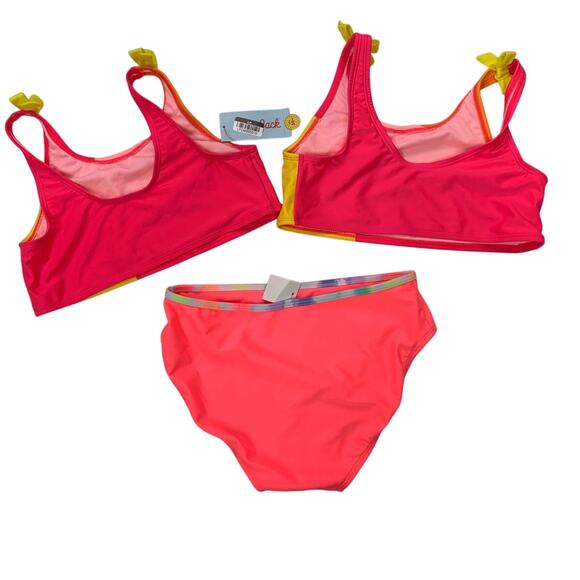 New Cat & Jack Girls XL Bright Orange 2 Bikini Tops 1 Swim Bottom Swimsuit Set - Picture 2 of 3